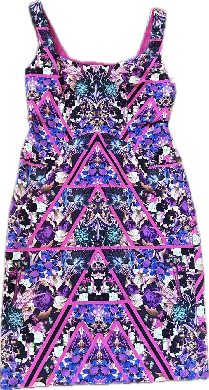 Nicole Miller Powernet Geometric Floral Sleeveless Sheath Bodycon Dress Y2K